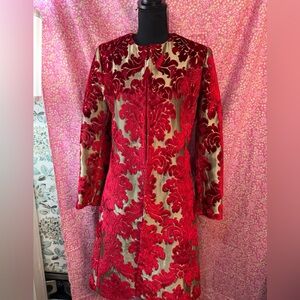 Alice + Olivia Red and Gold Floral Trench Coat